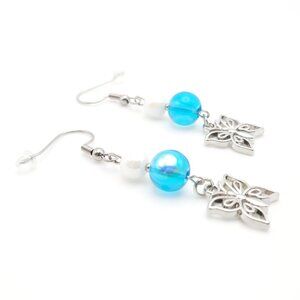 Butterfly Blue White Glass Beaded Dangle Drop Earrings Handmade Jewelry